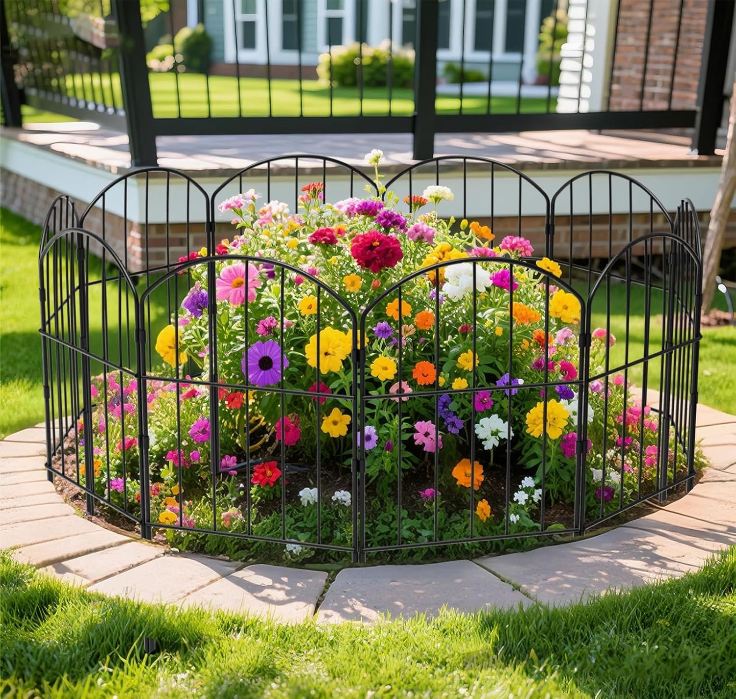 Görsel Düzenleyici (1) VANCASTLE Decorative Garden Fence Outdoor, Total 10.5ft (L) x 24in (H), Rustproof Metal Landscape Barrier Fence, Black Fence for Yard, Patio Lawn, 10 Panels - Image 1