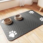 Mat-Absorbent Pet Placemat for Food and Water Bowl, with Waterproof Rubber Backing, Quick Dry Water Dispenser Mat for Dog and Cat (20"x12", Striped Dark Gray)
